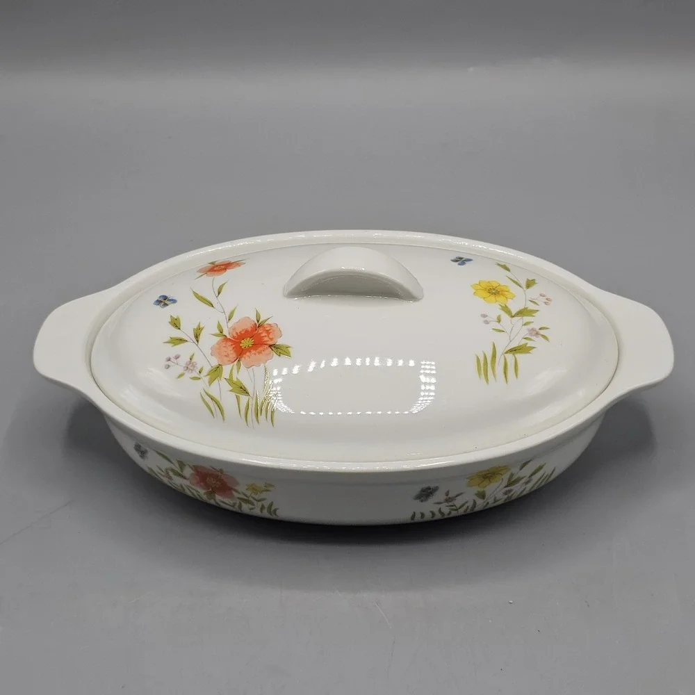 Country Flowers by Andrea Cookware Ceramic Oval Casserole Grandmacore Cottage